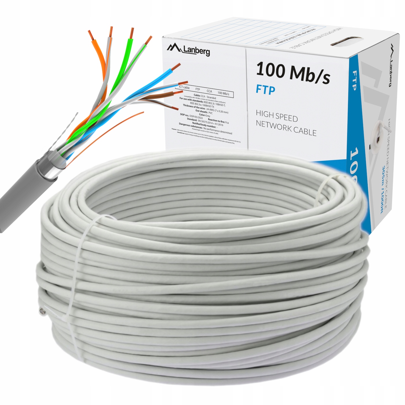 Kabel Sieciowy Przewód Skrętka Cca Ftp Lan CAT.5 KAT.5 305M Drut Lanberg