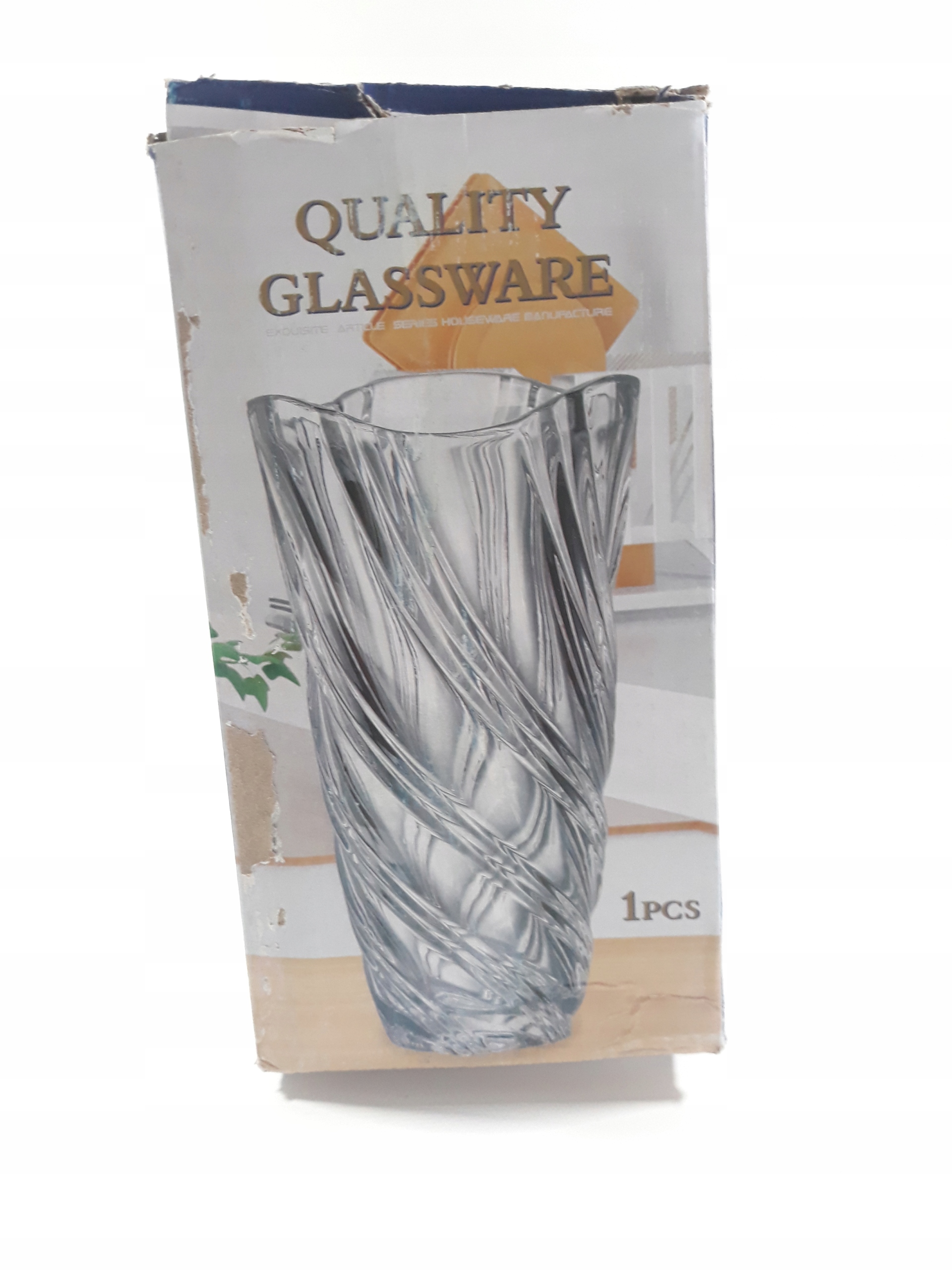 SZKLANY WAZON FALISTY ROZPRASZAJĄCY ŚWIATŁO 24CM Stan opakowania uszkodzone