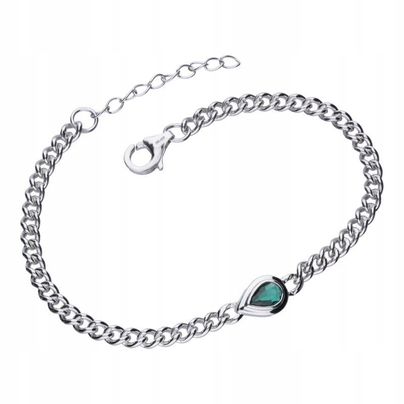 Stříbrný náramek 925 pancerka se smaragdovou slzou 5.89g jako dárek