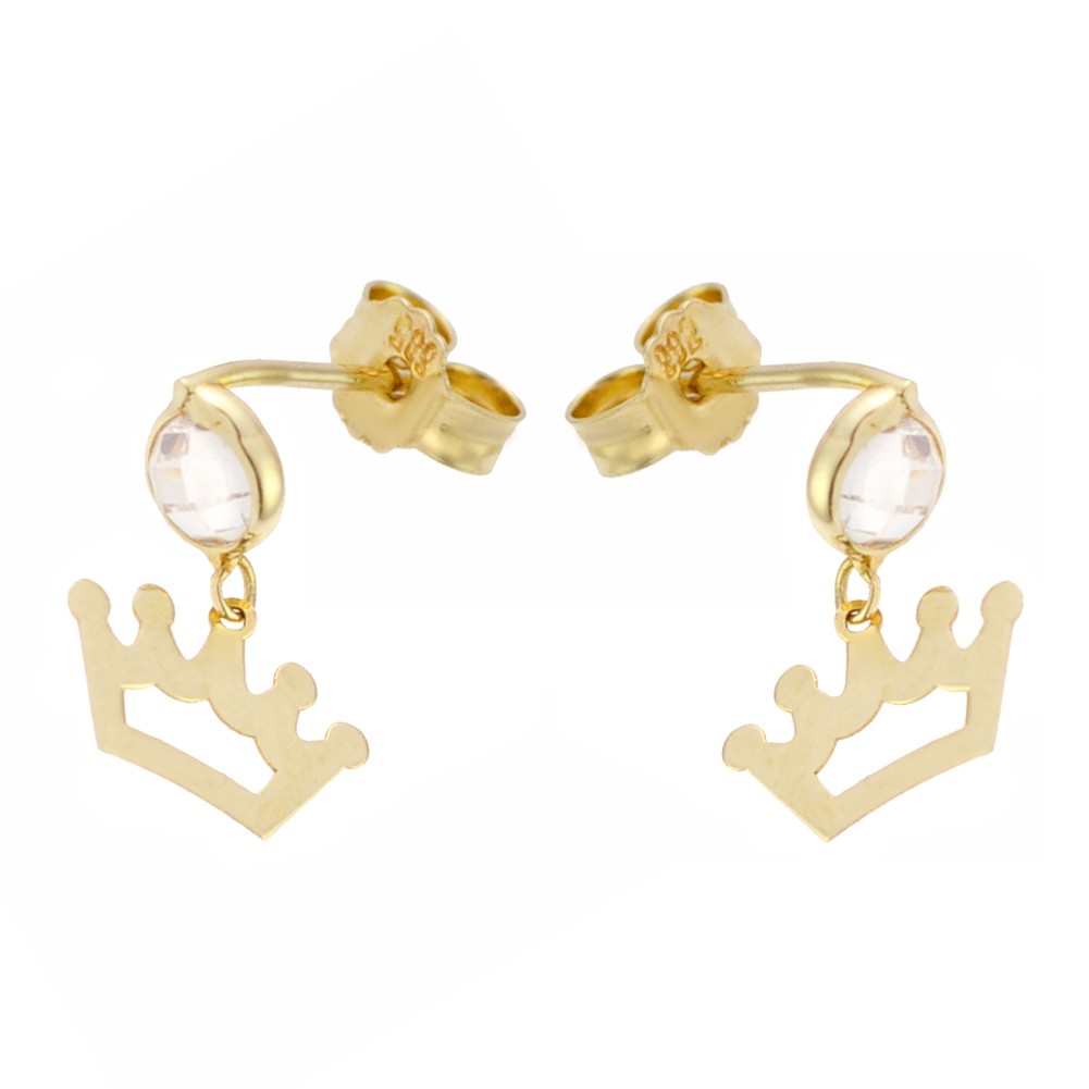 Zlaté náušnice s korunkou a zirkonem