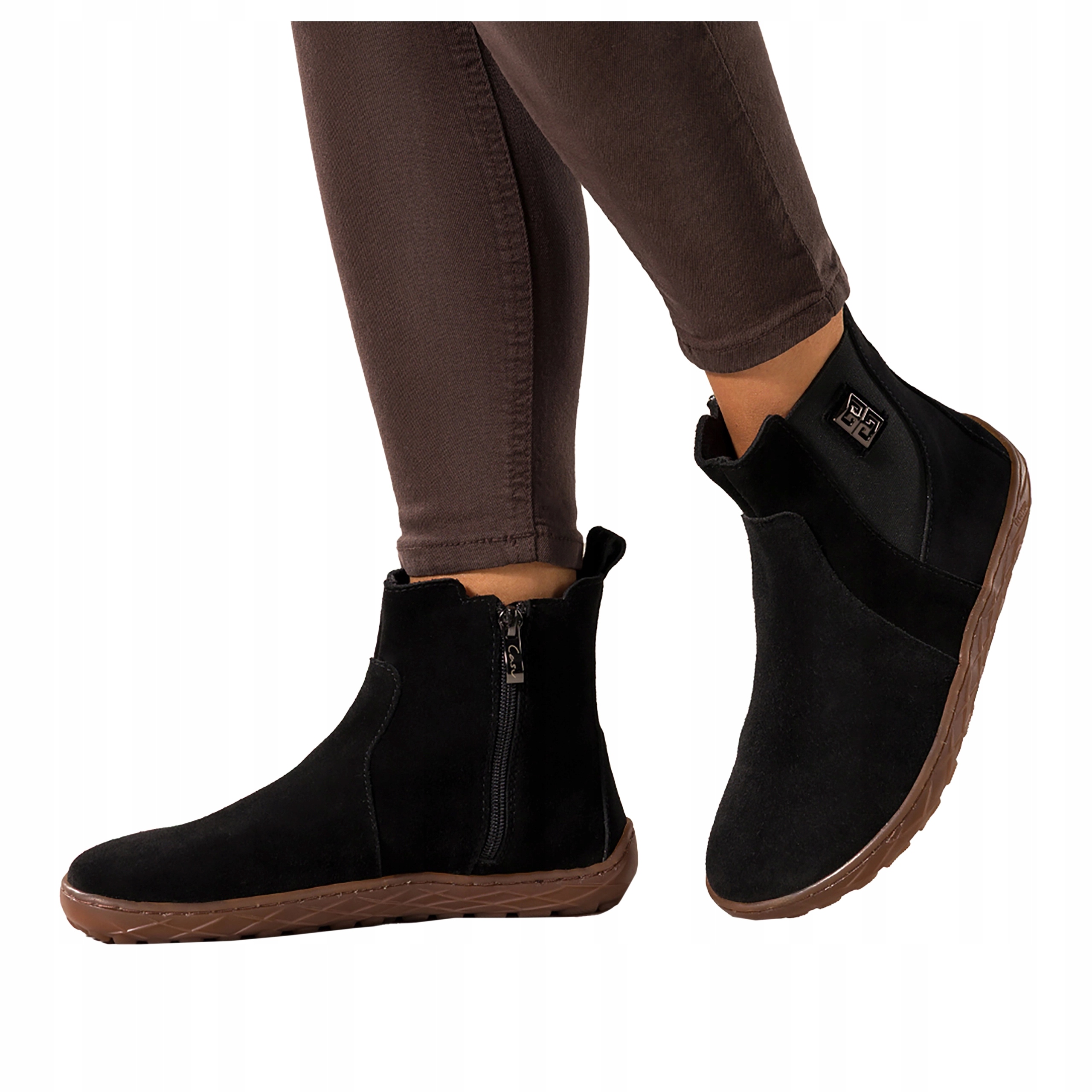 Černé Kotníkové Boty Barefoot Dámské Kožené Široké Pohodlné S Módní ozdobou vel. 38