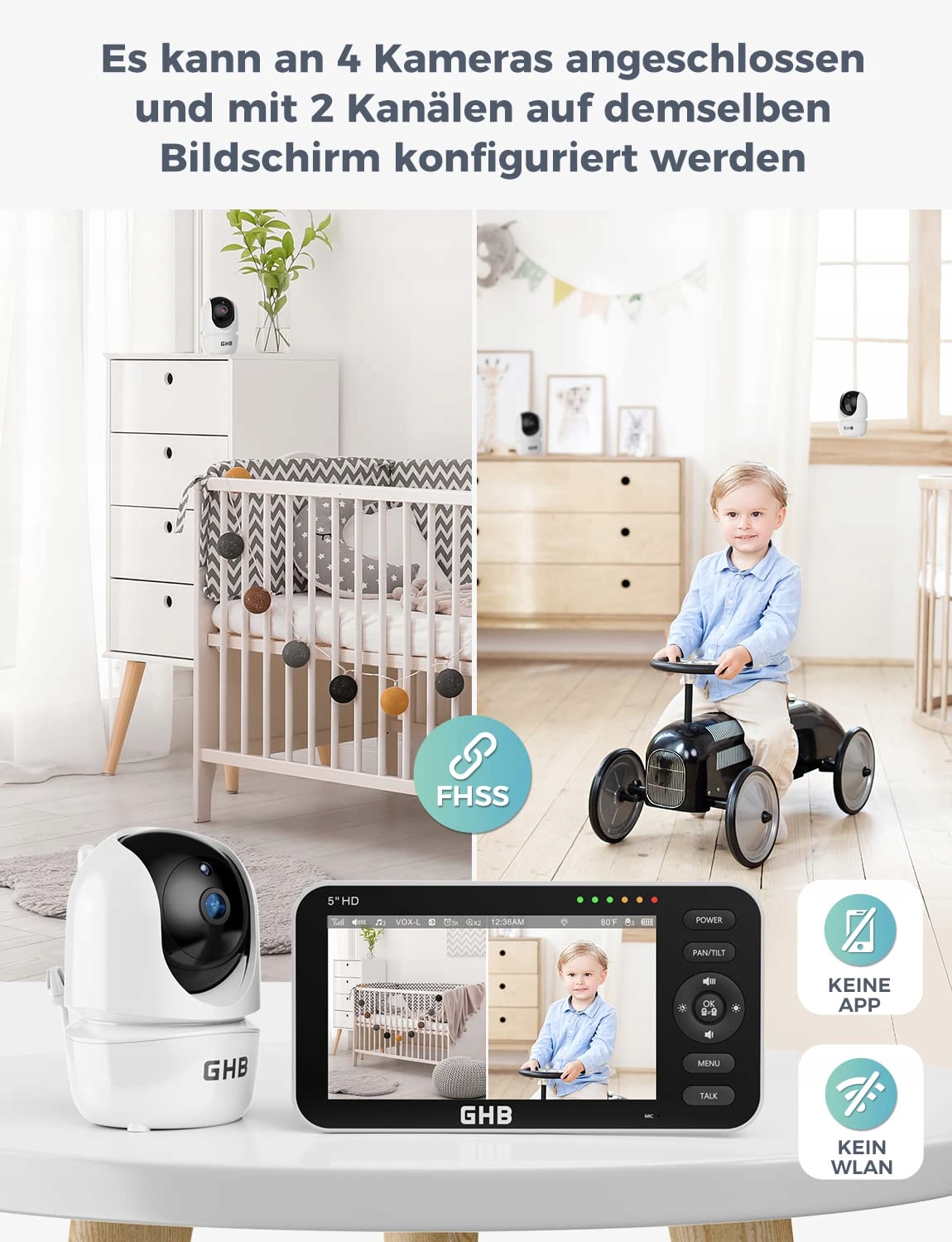 GHB Niania Elektroniczna Kamera 5 Cali 720P HD Wyświetlacz VOX Tryb Nocny — miniatura 5