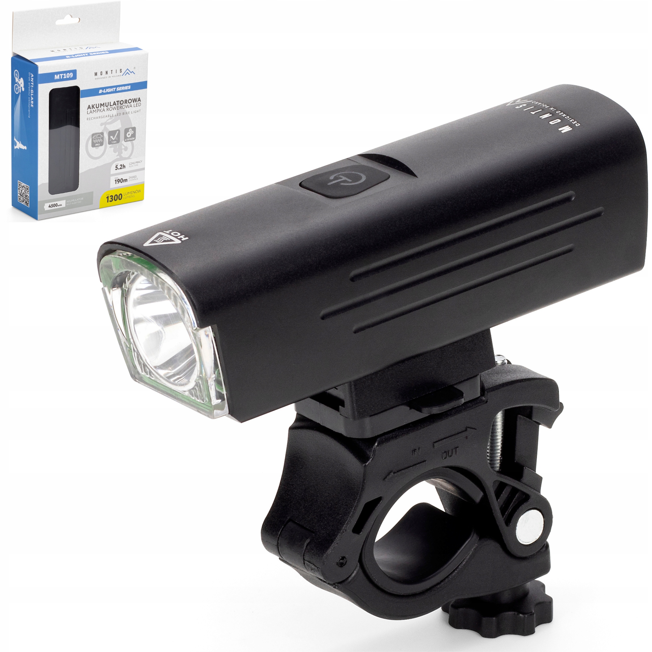 LAMPKA ROWEROWA PRZÓD LED MOCNA AKUMULATOROWA NA KIEROWNICE ROWEROWA LED