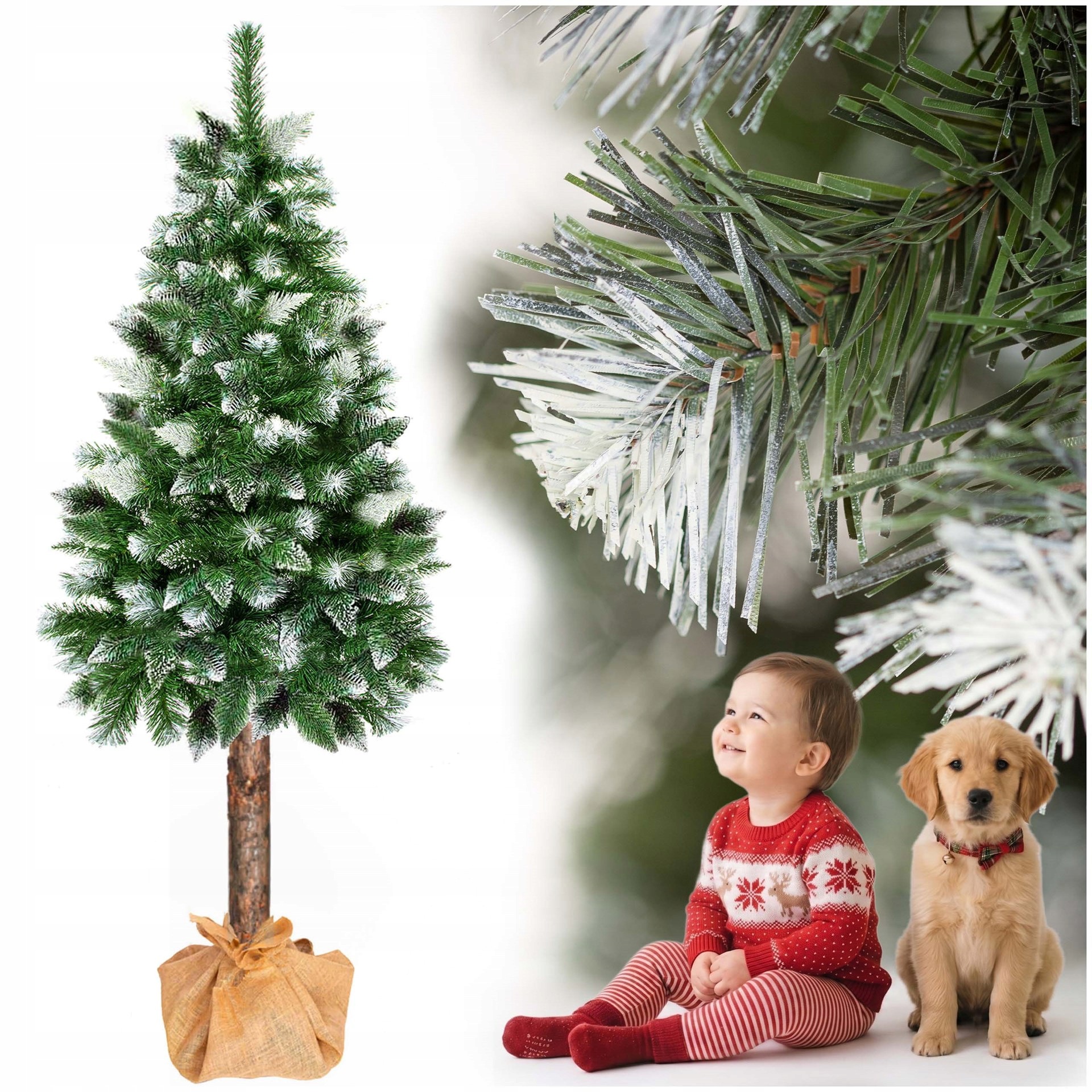 Umělý Vánoční Stromeček 160 cm Na Kmeni Borovice Diamantová Hustá Zasněžená Jako Živá