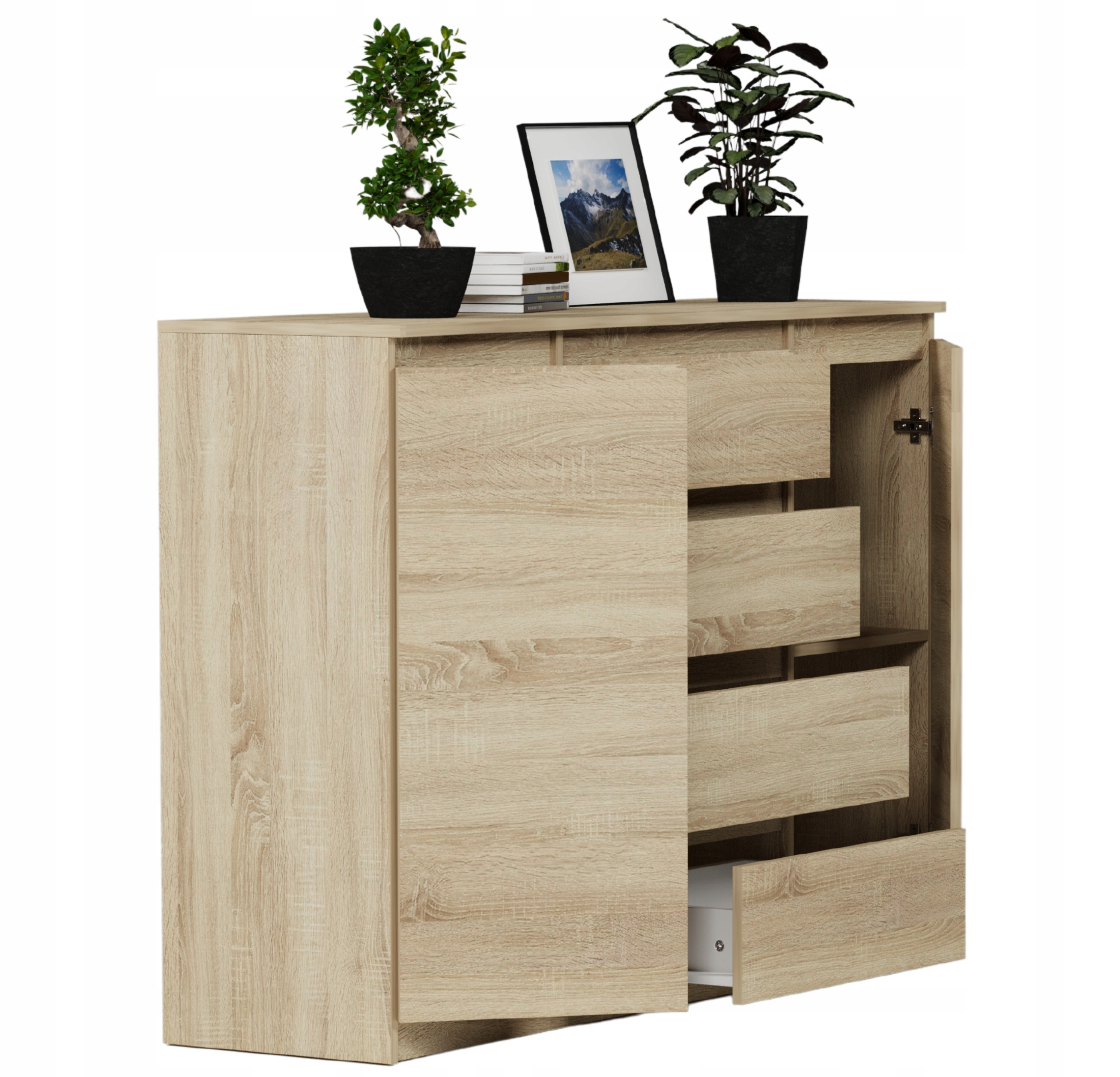 Modna KOMODA 140 SZAFKA 4 SZUFLADY 2 PÓŁKI Sonoma