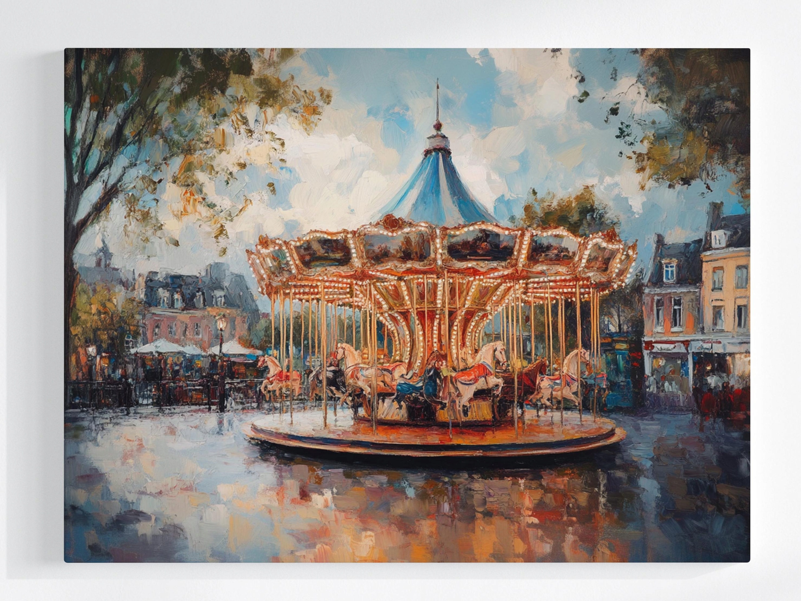 Obraz Na Plátně Canvas Město Trh Náměstí Kamínky Karuzela Retro 100x75