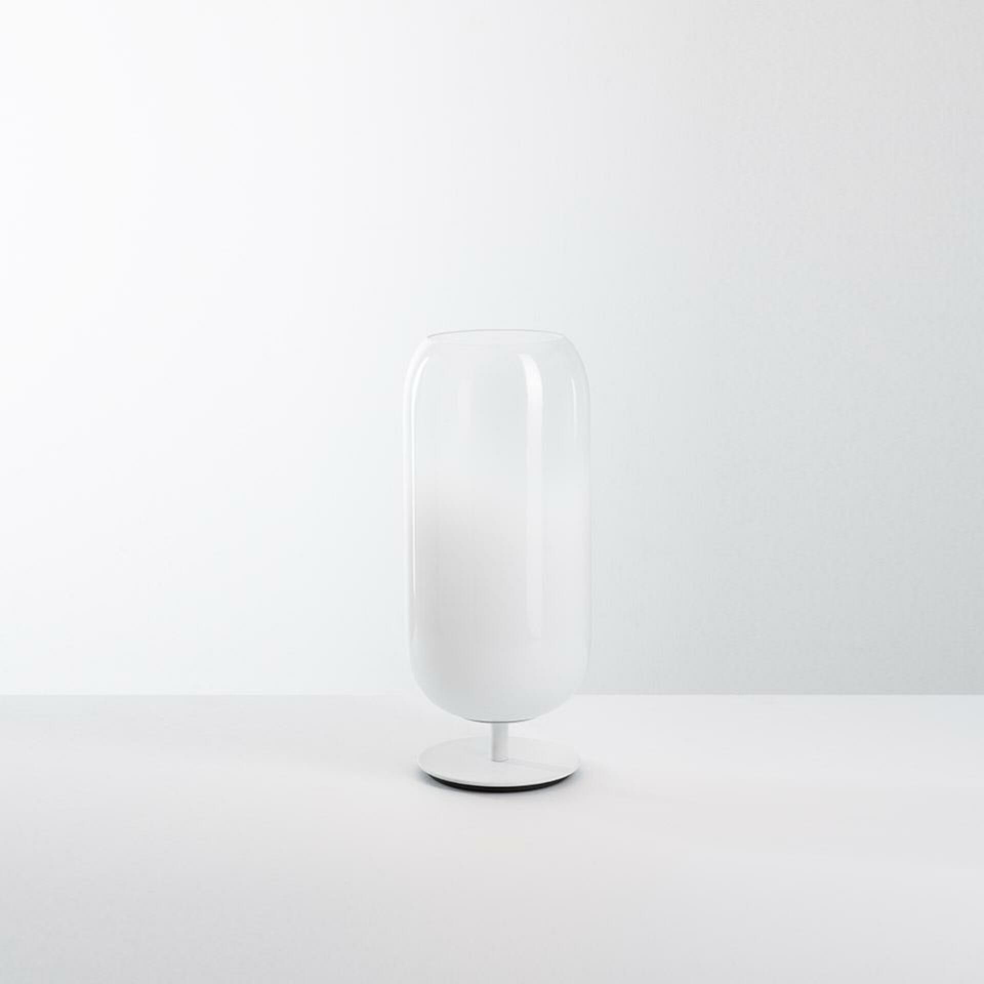 Artemide Gople Mini stolná lampa, biela, sklo, E14, dizajnová 340 mm