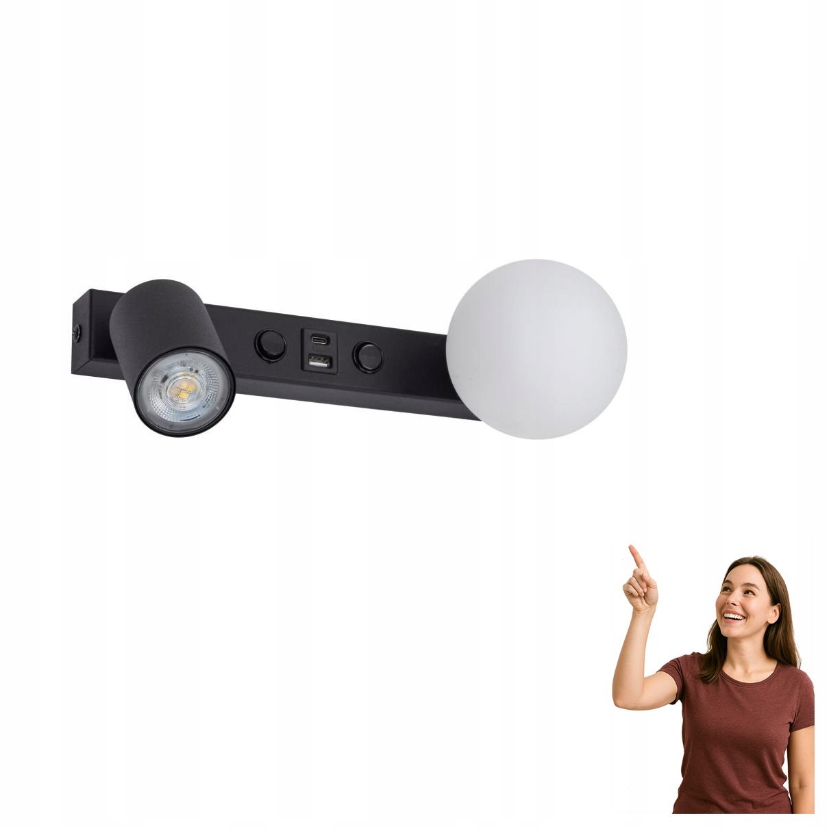 Nástenná lampa s reflektorom a vypínačom Usb nabíjačka Vox 10152 Tk Li