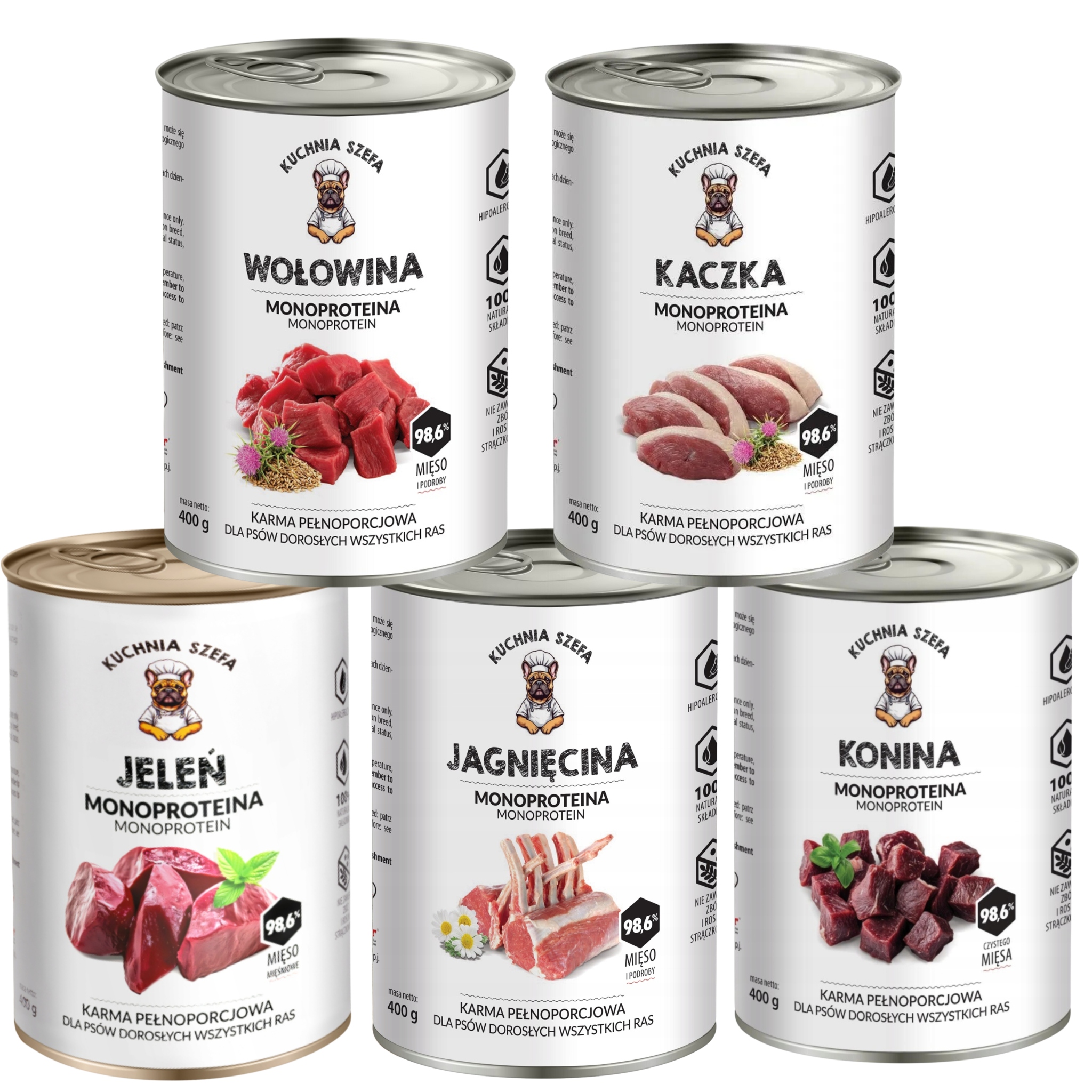 Mokra Karma dla Psa Dorosłego Kuchnia Szefa Monoproteinowa Mix Smaków 8x400