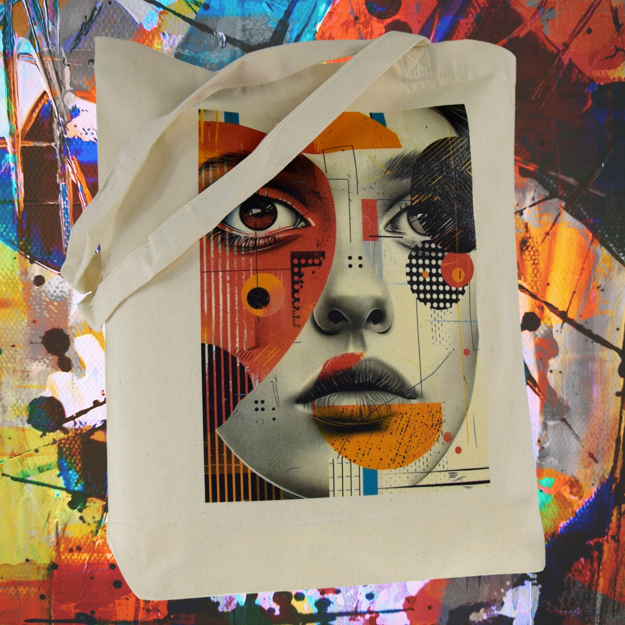 TORBA bawełniana 220g ecru z nadrukiem ABSTRAKCJA idealna na uczelnie Kolor beżowy