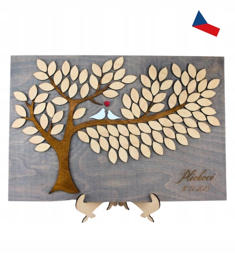Jh WoodArt Svatební strom přání dřevěná kniha hostů s listy na vzkazy