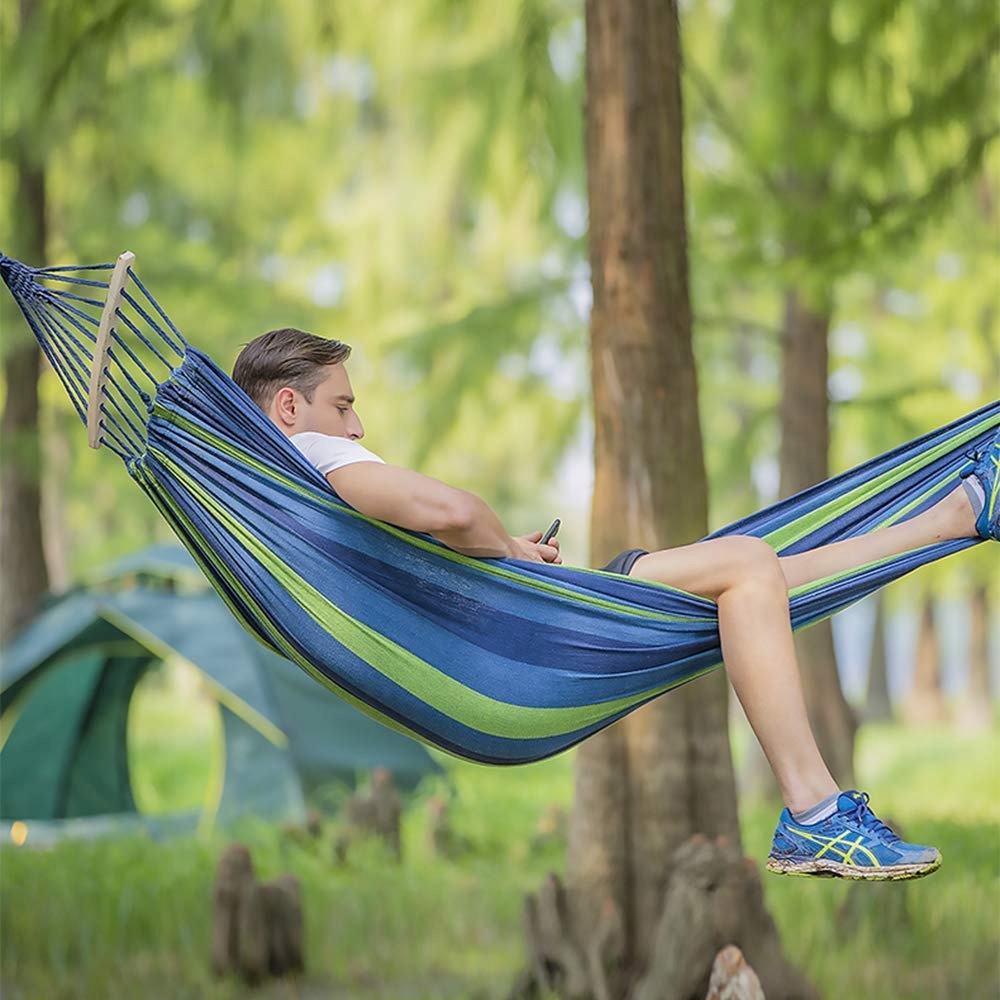 NAKEEY Podwójny Hamak 280x150cm Outdoor Camping 300kg Niebieski — miniatura 6