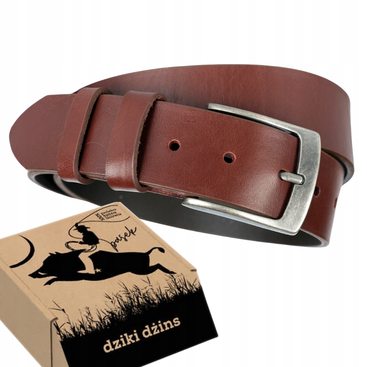 Dziki DżINS pasek szeroki skórzany męski 90 cm cognac skóra licowa