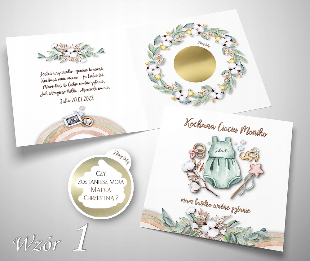 CZY ZOSTANIESZ MOJĄ CHRZESTNĄ PROŚBA PYTANIE DO CHRZESTNEJ PERSONALIZOWANA Kolor dominujący zielony