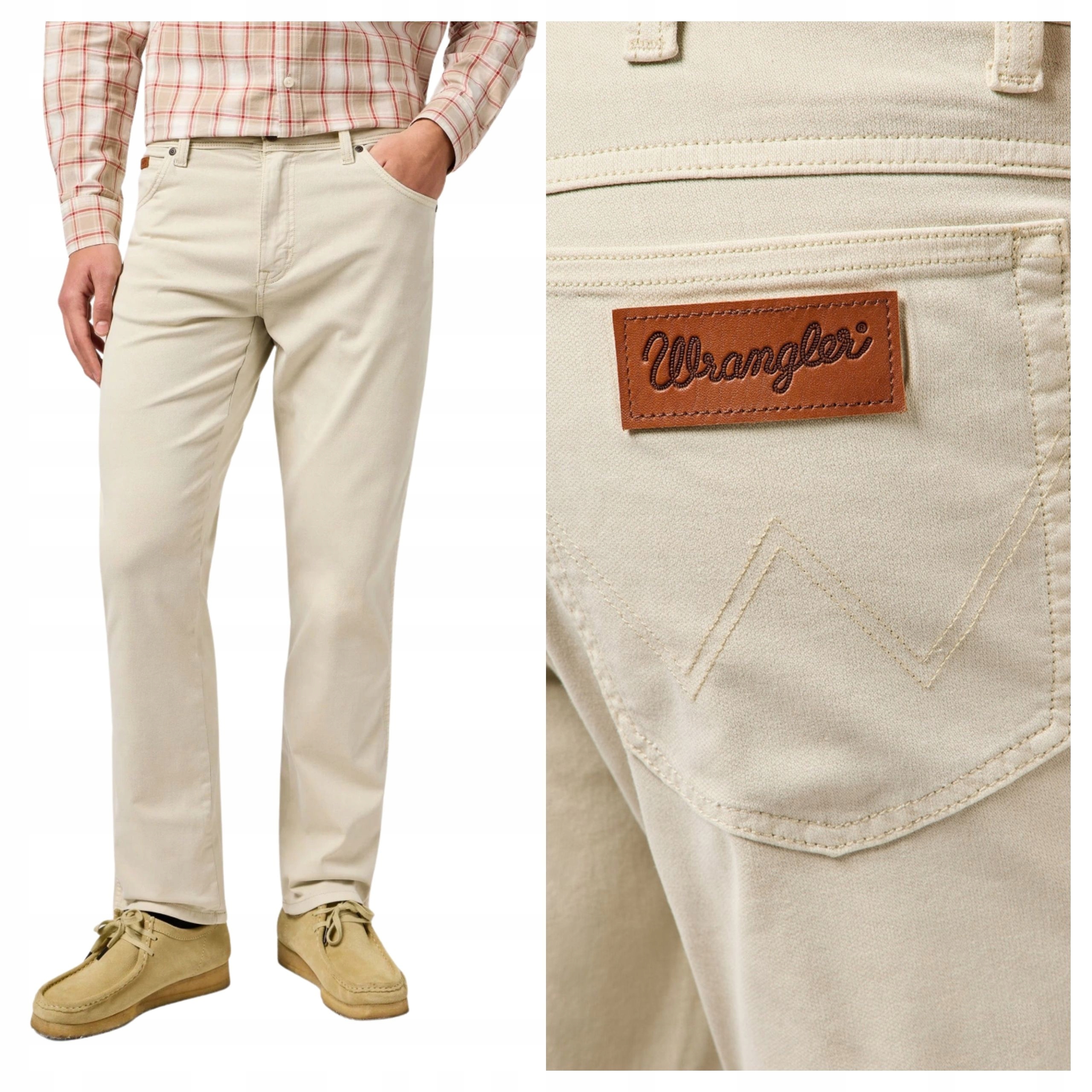 Pánské kalhoty Wrangler Texas Jednoduché béžové Pelican Bavlna W33 L34