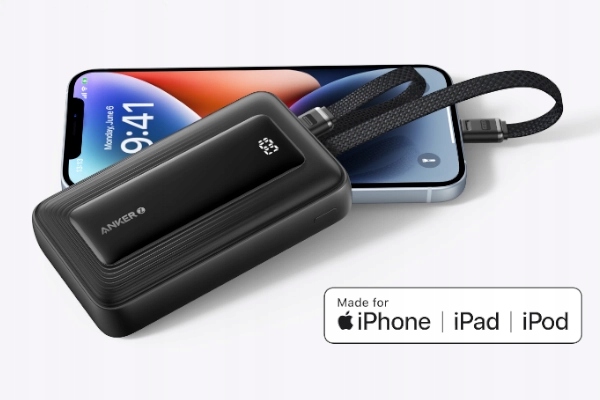 Powerbank Anker Zolo 10000mAh 30W wbudowany kabel USB-C i