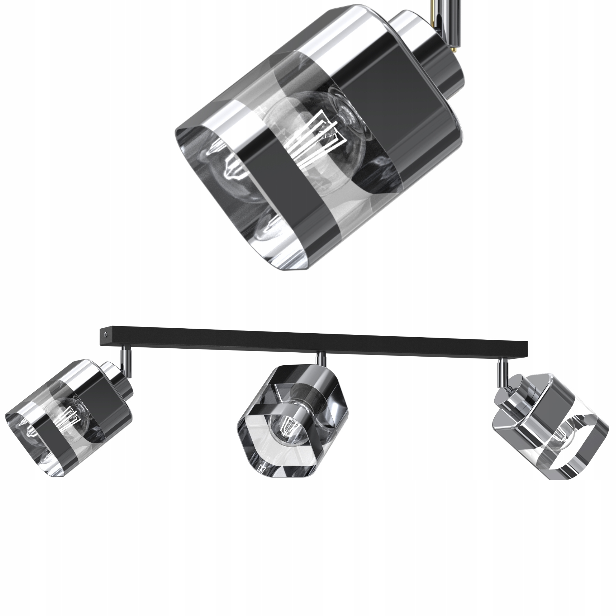 Stropní Svítidlo Stropní Svítidlo Skleněná E27 Chromované Stínidlo 3 Body Polská Lampa