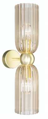 Campana nástenná lampa 43 cm, dvojité valcové ryhované sklo, zlatá