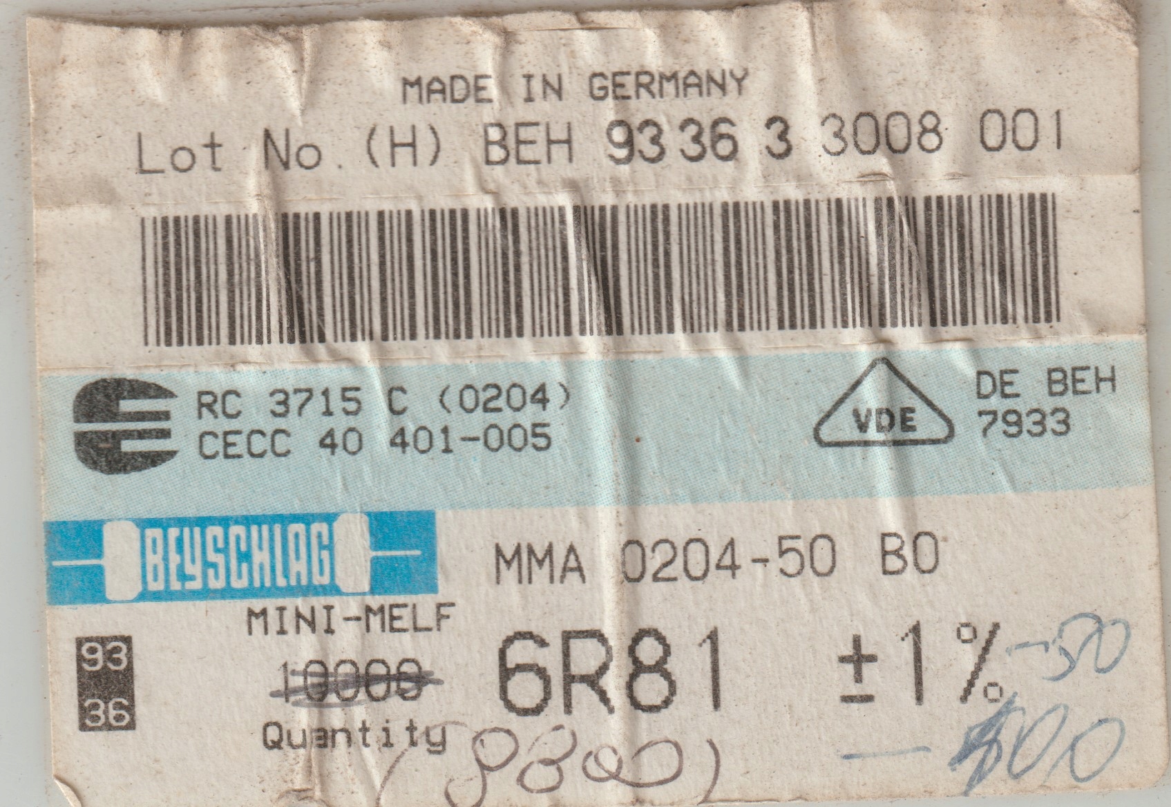 [100szt] 6R81 1% 50ppm rezystor Smd minimelf MMA0204 Beyschlag low noise