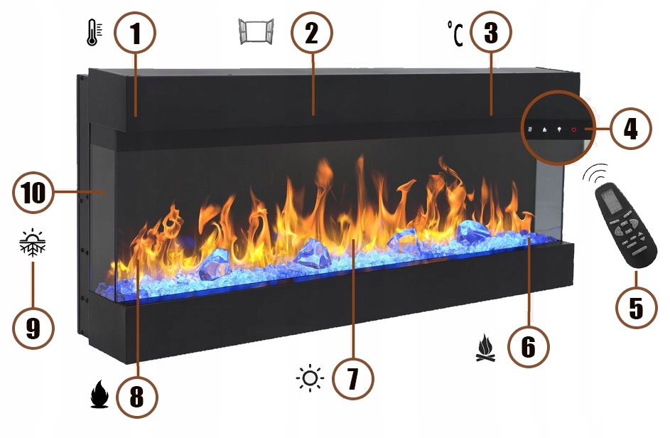 AFLAMO IMPERIAL 50 KOMINEK LED 127 CM TRÓJSTRONNY DO ZABUDOWY ZAWIESZENIA Typ kominek ścienny