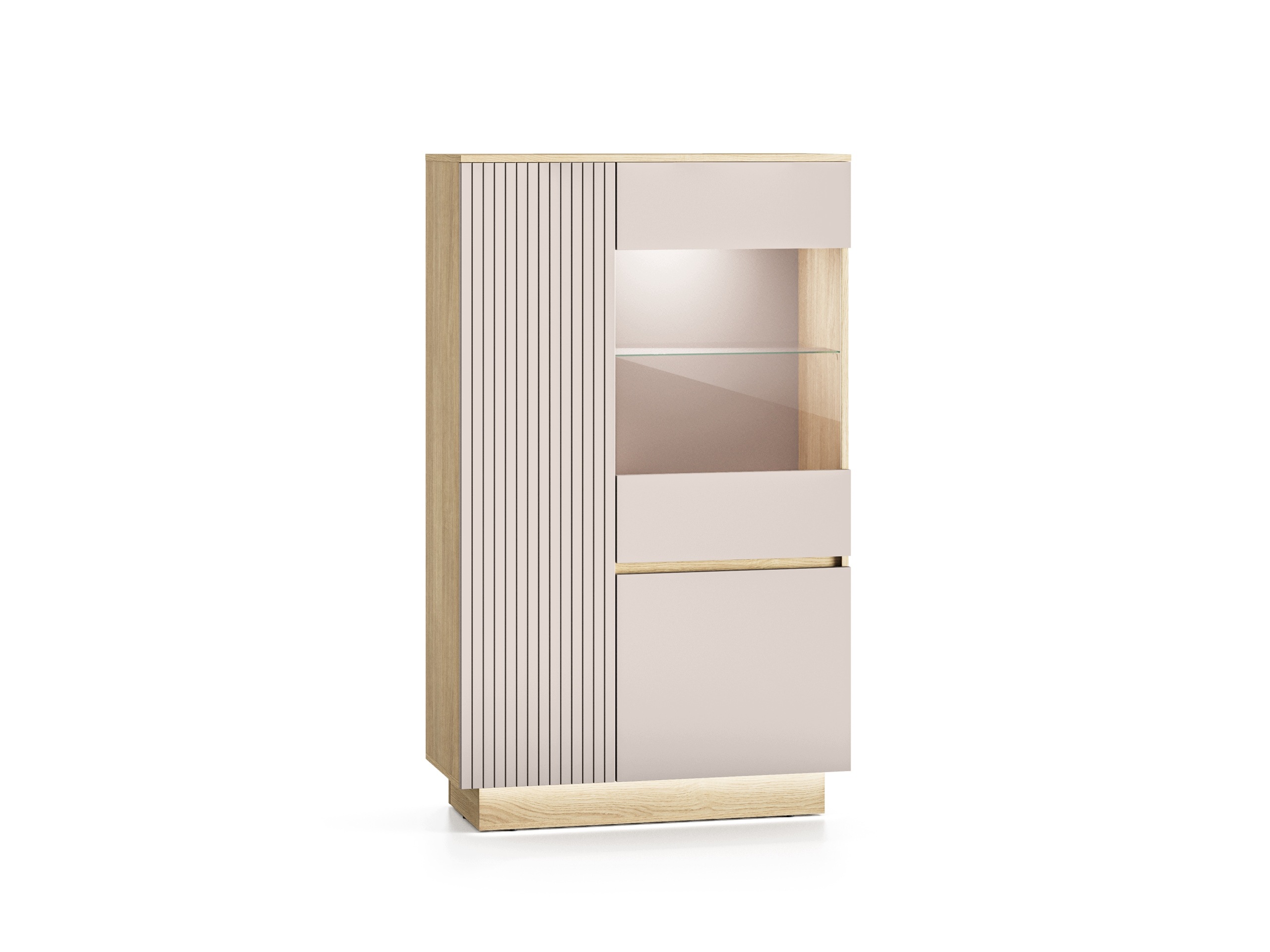 Vitrína Hills 03 Kašmír Dub Mavelie 150 cm Rýhovaná skleněná Moderní