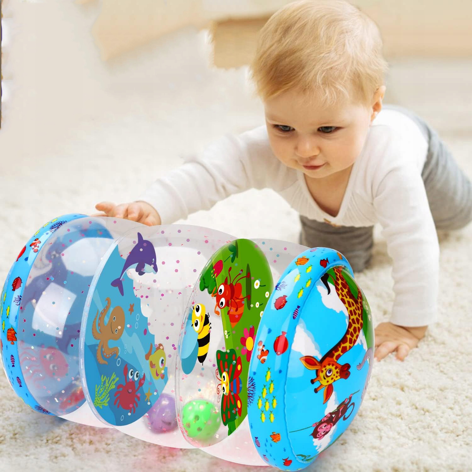 DUŻY NADMUCHIWANE ŚWIECĄCE TOCZENIE RACZCZĄCE ZABAWKA DLA NIEMOWLĄT Materiał inny