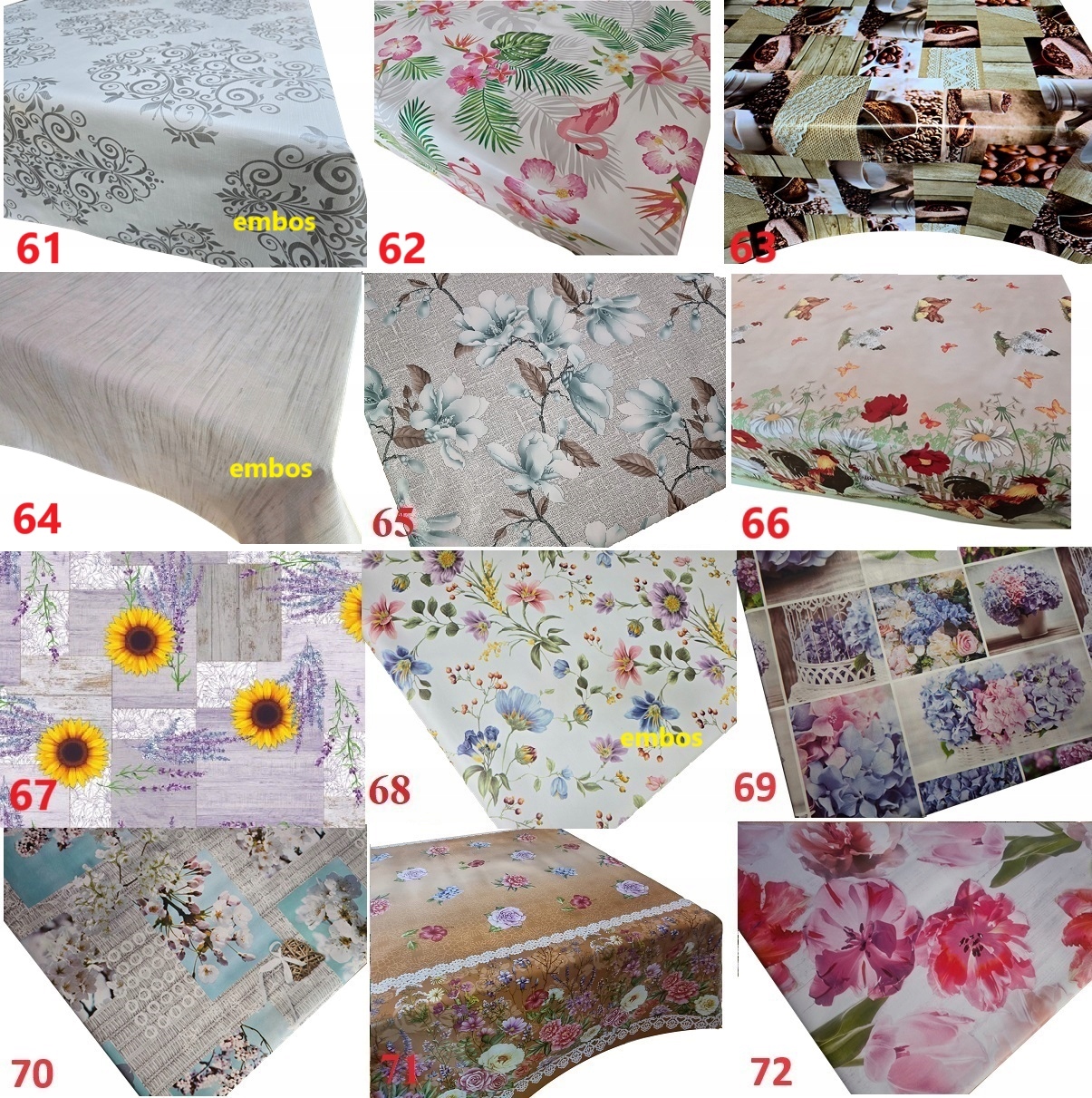 CERATA NA FLIZELINIE OBRUS 156 WZORÓW 90x140 Kształt różne kształty