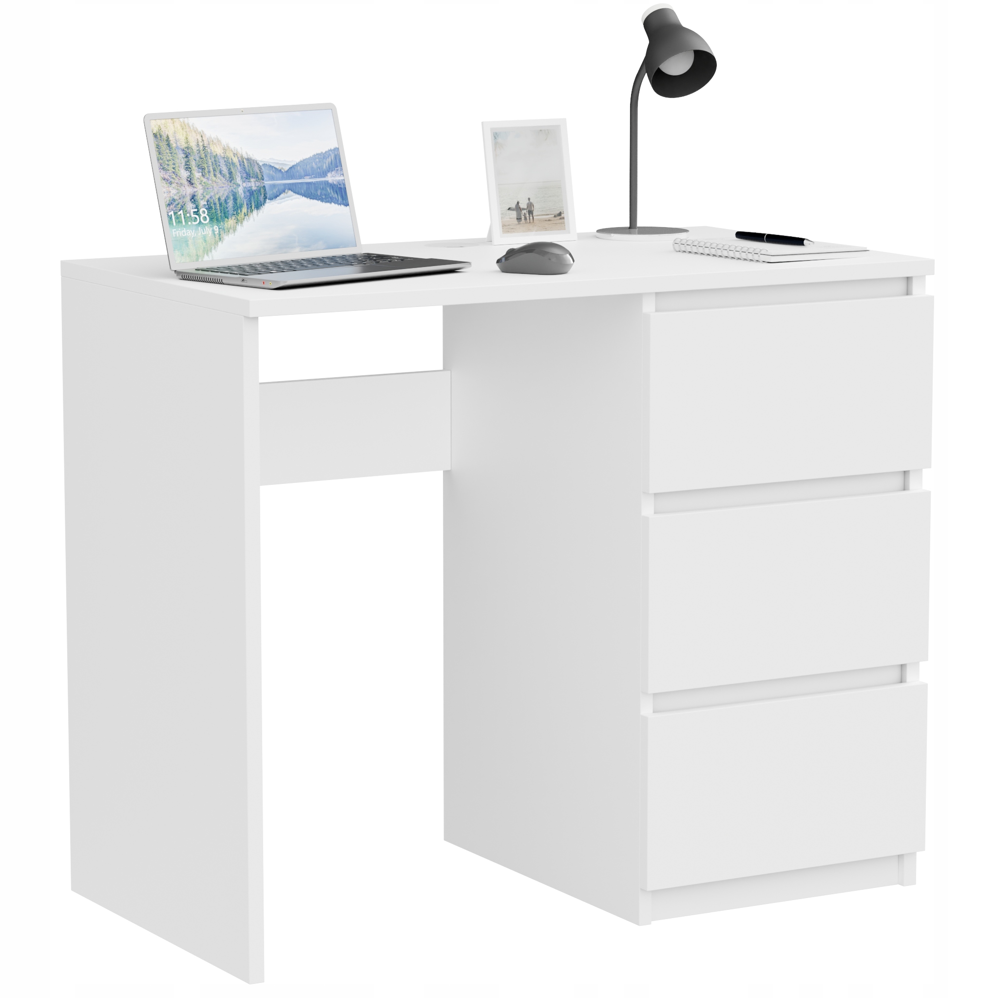 Počítačový Stůl Bílý Úhledný A Prostorný Snadná Montáž, rozměry: 90x77x50