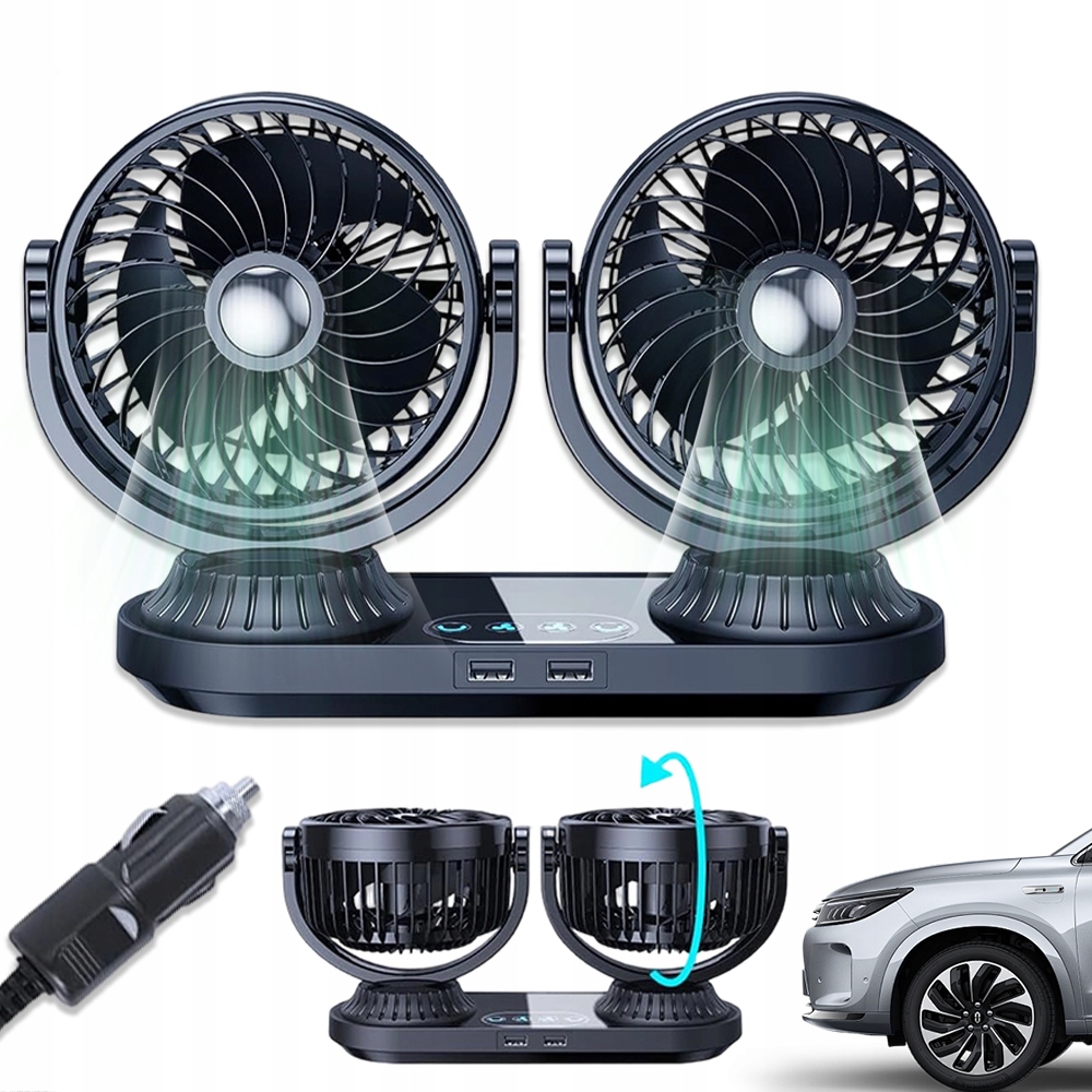 Automobilový Ventilátor 12V/24V Dvojitý S Usb Chlazením, 3 Rychlosti