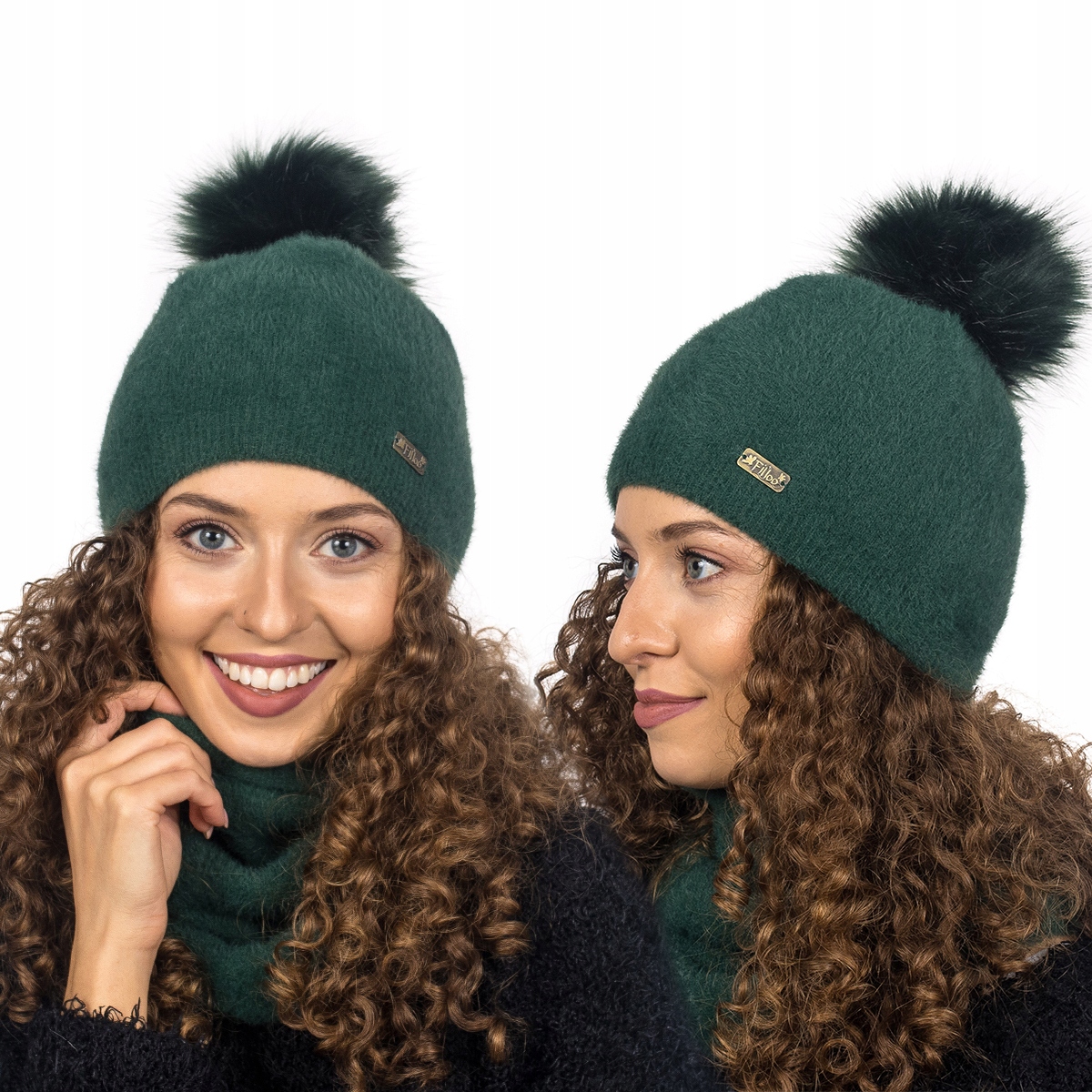 Alpaka Czapka Komin Pompon Komplet Modny Butelkowy