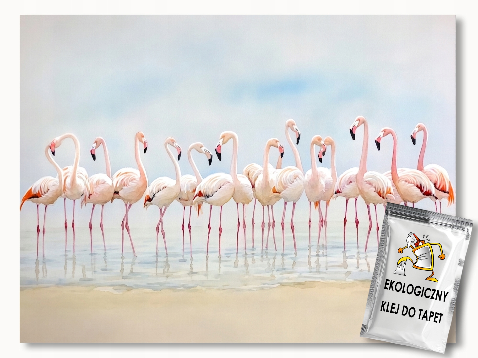 Fototapeta Flizelina Akvarel Příroda Pláž Ptáci Plameňáci 368x254 lepidlo