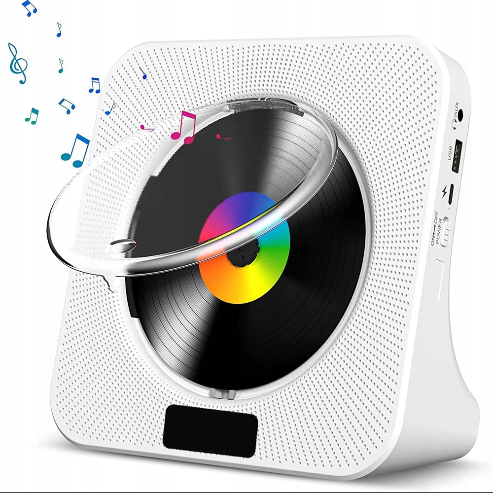 Přenosný CD Přehrávač Reproduktor Bluetooth 5.0 MP3 Usb/aux Bílý S Dálkovým Ovládáním