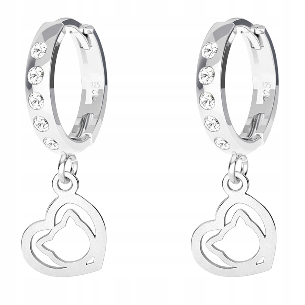 Stříbrné náušnice Pouta Kočka v srdci Minimalistický styl Stříbro 925