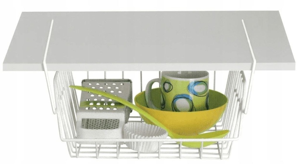 KOSZ KOSZYK PODWIESZANY POD PÓŁKĘ ORGANIZER BIAŁY METALOWY Kod producenta 96481738