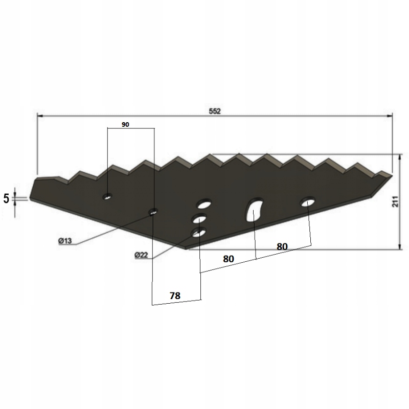 Nůž pro krmivo Pronar 552x211x5 otw.22 407-005-001481 APL00245