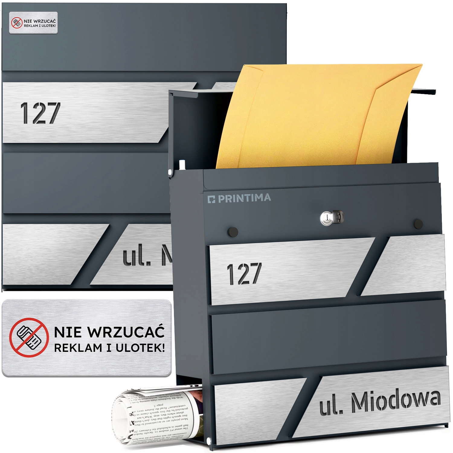 Velká Poštovní Schránka s číslem domu Antracit Vyřezané číslo domu