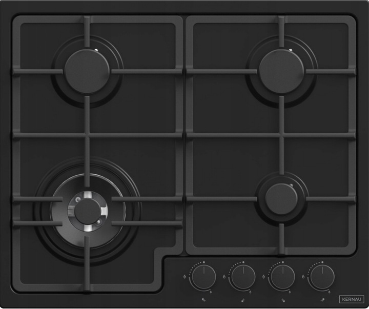 Plynová varná doska Kernau KGH6423TCI Matt Black, 4 horáky 61 cm, čierna matná
