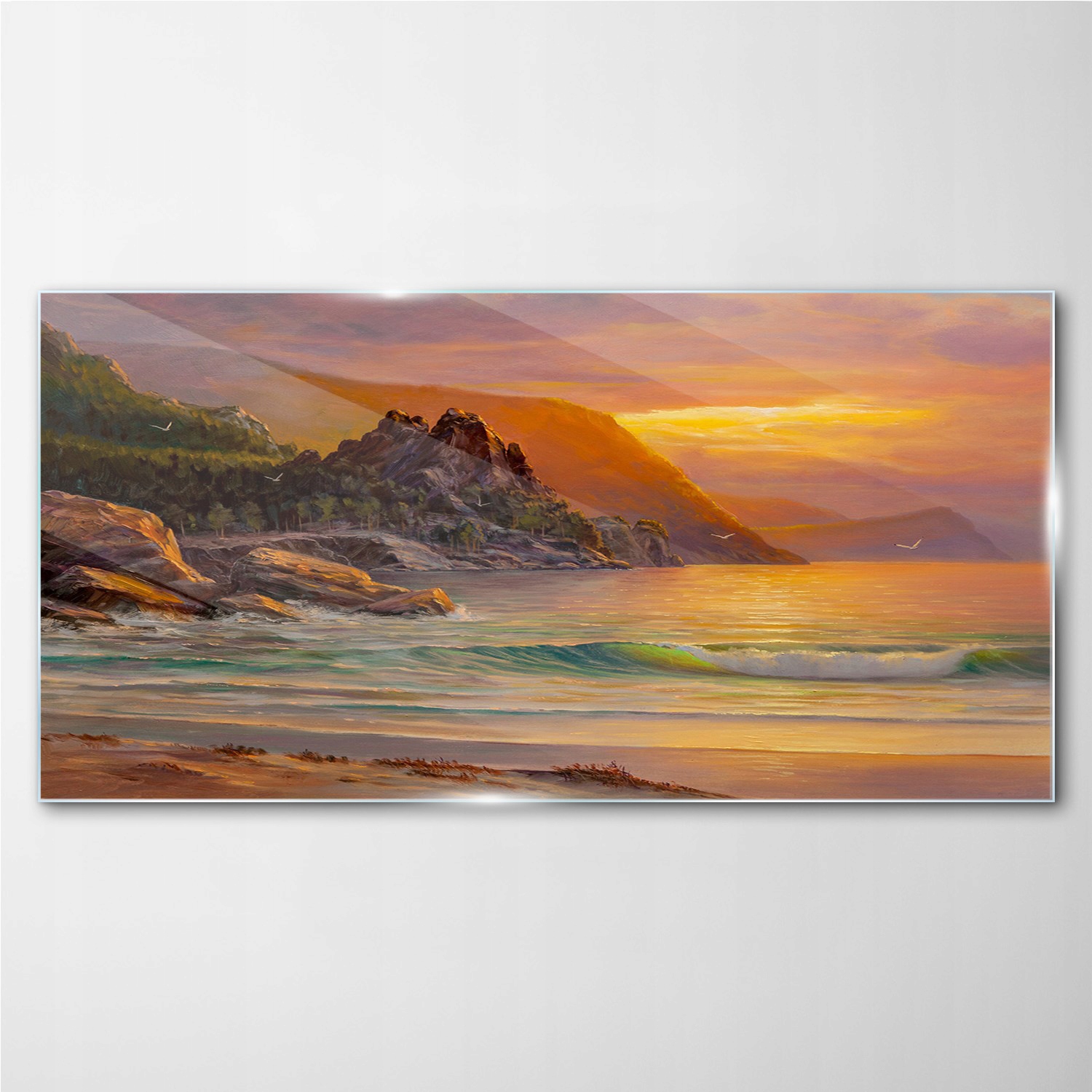 

Obraz szklany Drzewa morze zachód słońca 140x70 cm