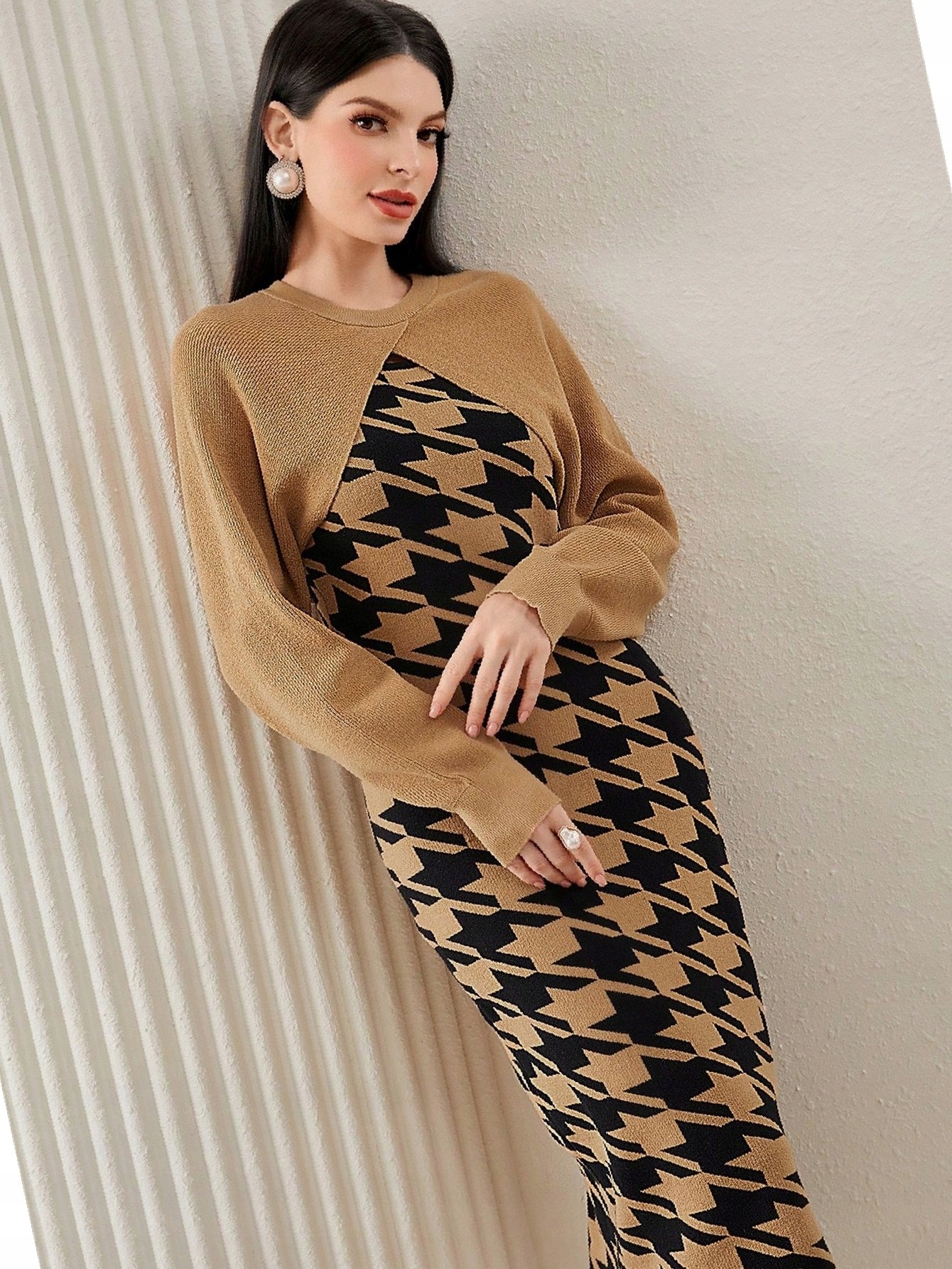 Šaty Bolerko Svetrová Přiléhavá s Pepitkou Top S 36