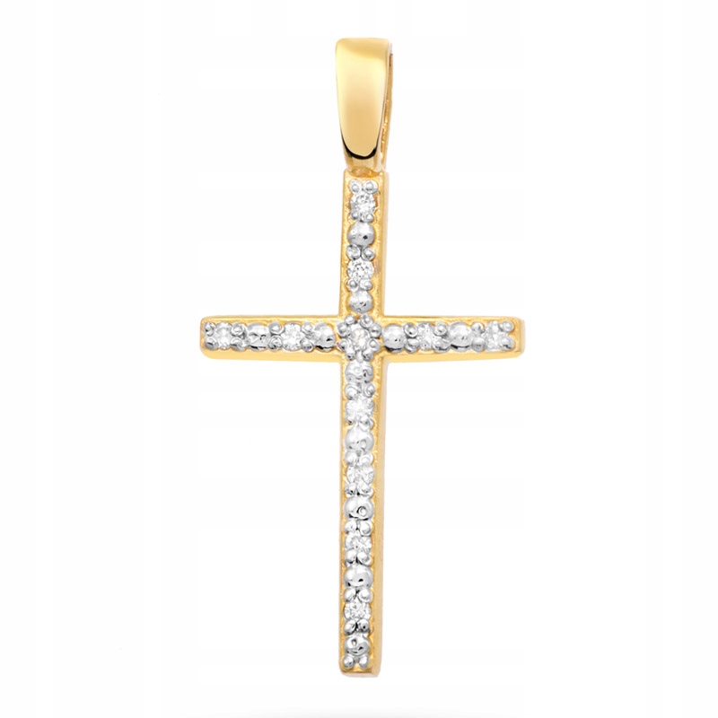 Výjimečný Zlatý Křížek Kříž pr. 585 Jednoduchý s Zirkony 14k Krabička
