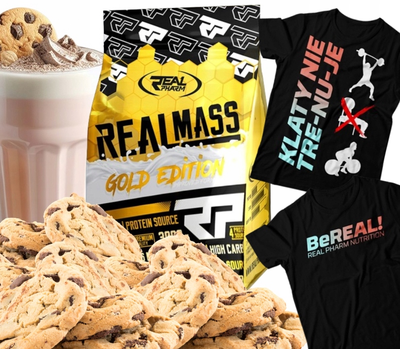 Gainer Real Pharm Real Mass 3kg Sušenka Tričko Klaty Netrénuje vel. S