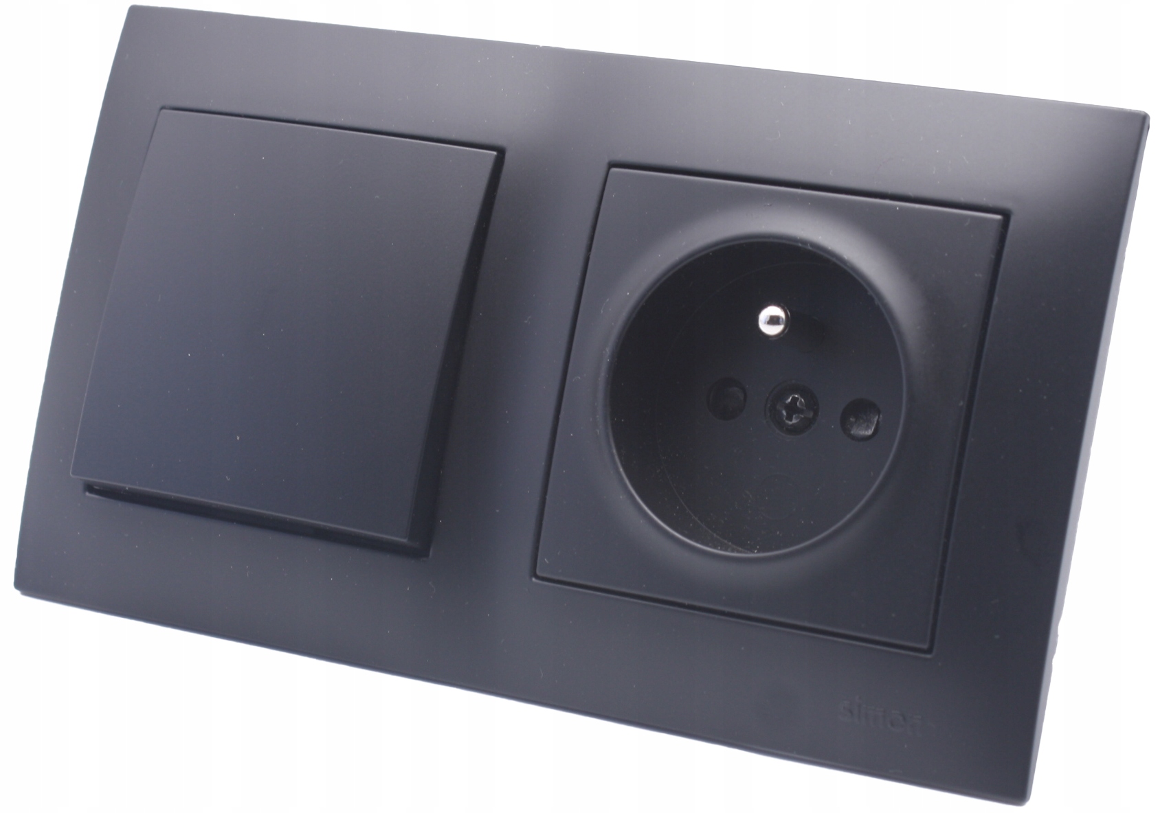 Zásuvka s vypínačem černá do ložnice, sada s rámečkem Kontakt Simon 54