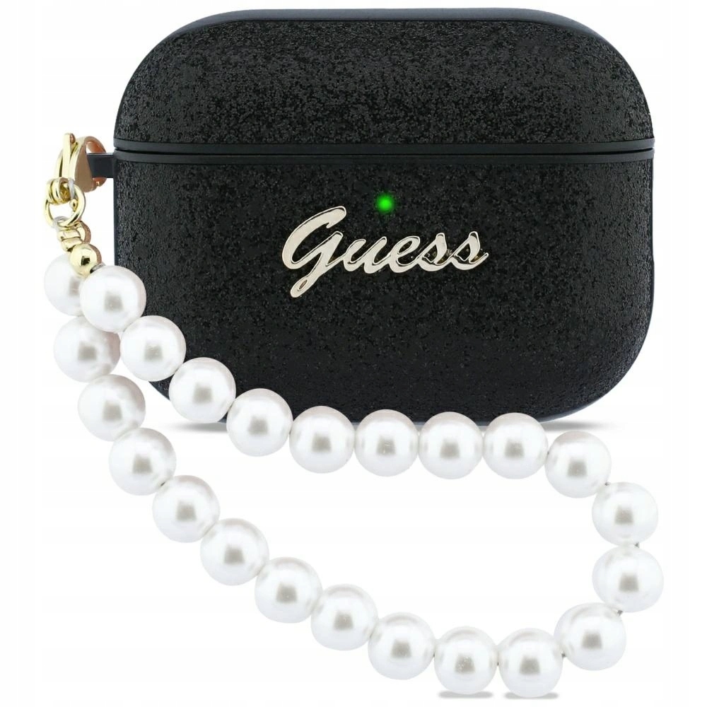 Pouzdro Guess Glitter Pearl Strap pro Apple AirPods Pro 3, černé