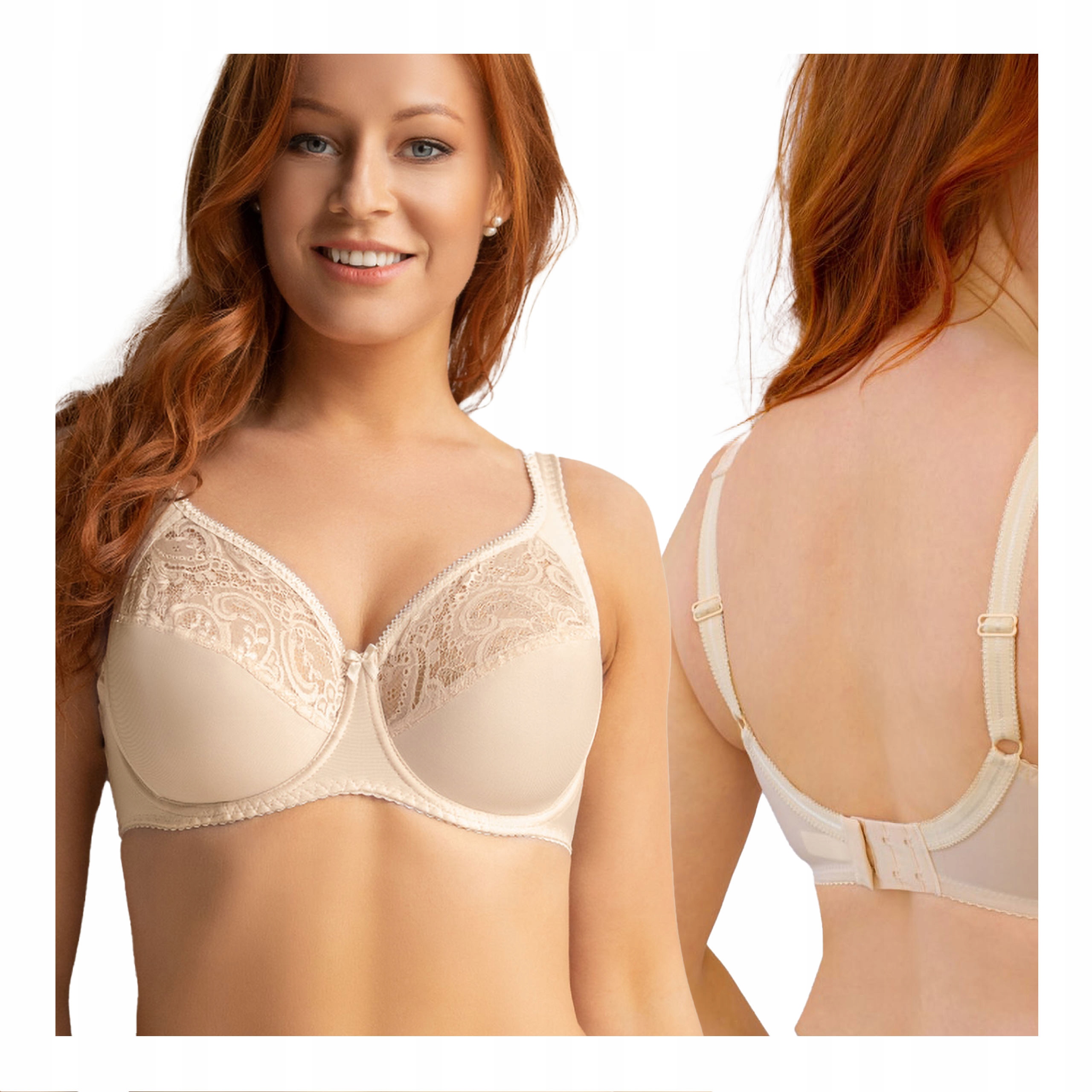 Dámská podprsenka velké velikosti s širokými ramínky, béžová krajka Kleo 75F