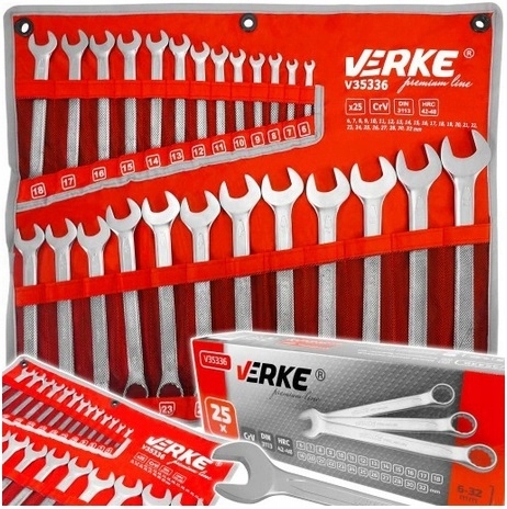 KLUCZE PŁASKO-OCZKOWE ZESTAW KLUCZY W PŁACHCIE 25 EL 6-32 mm PŁASKIE