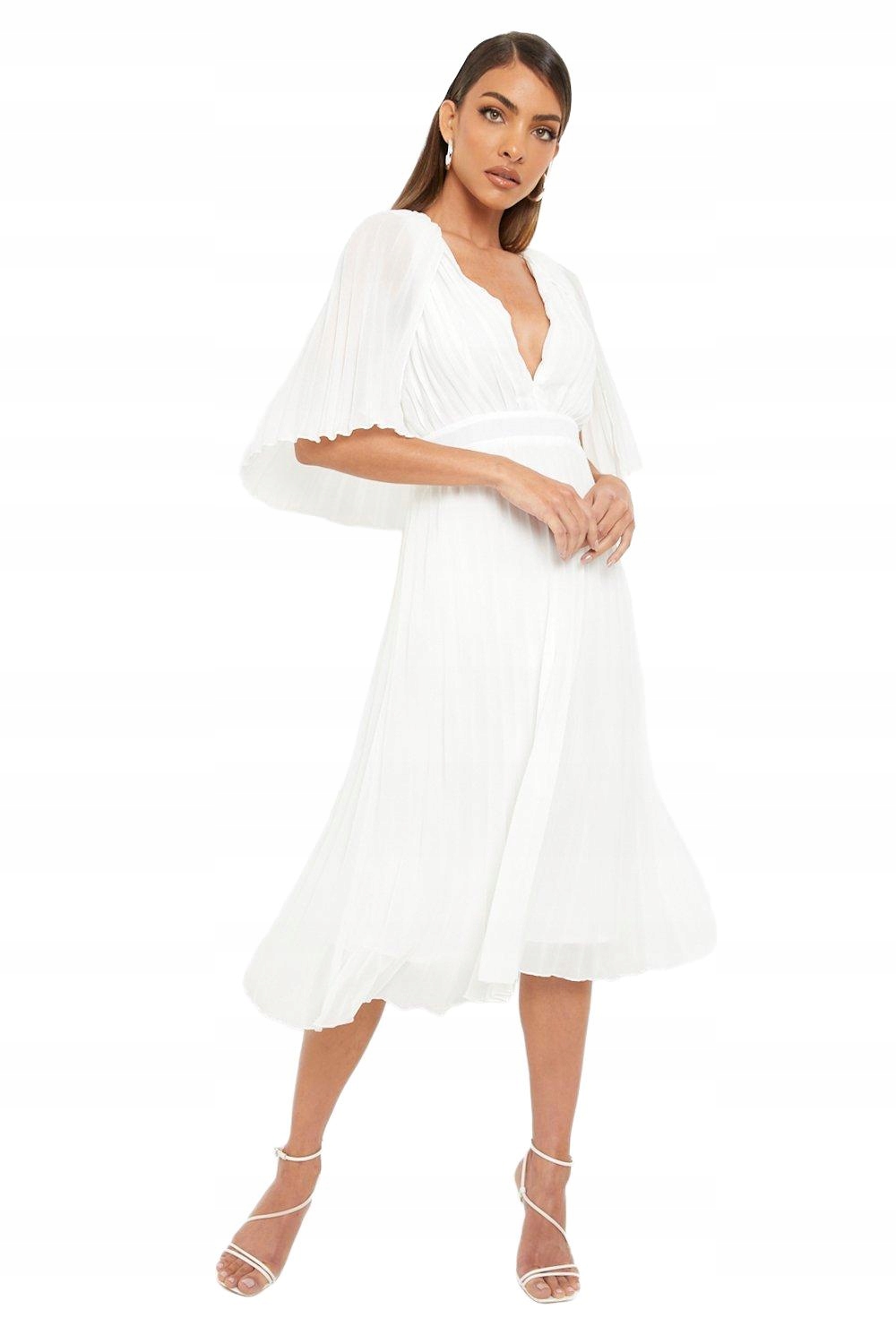 Boohoo Šaty MIDI Bílá Plisovaná Rzlm XXL