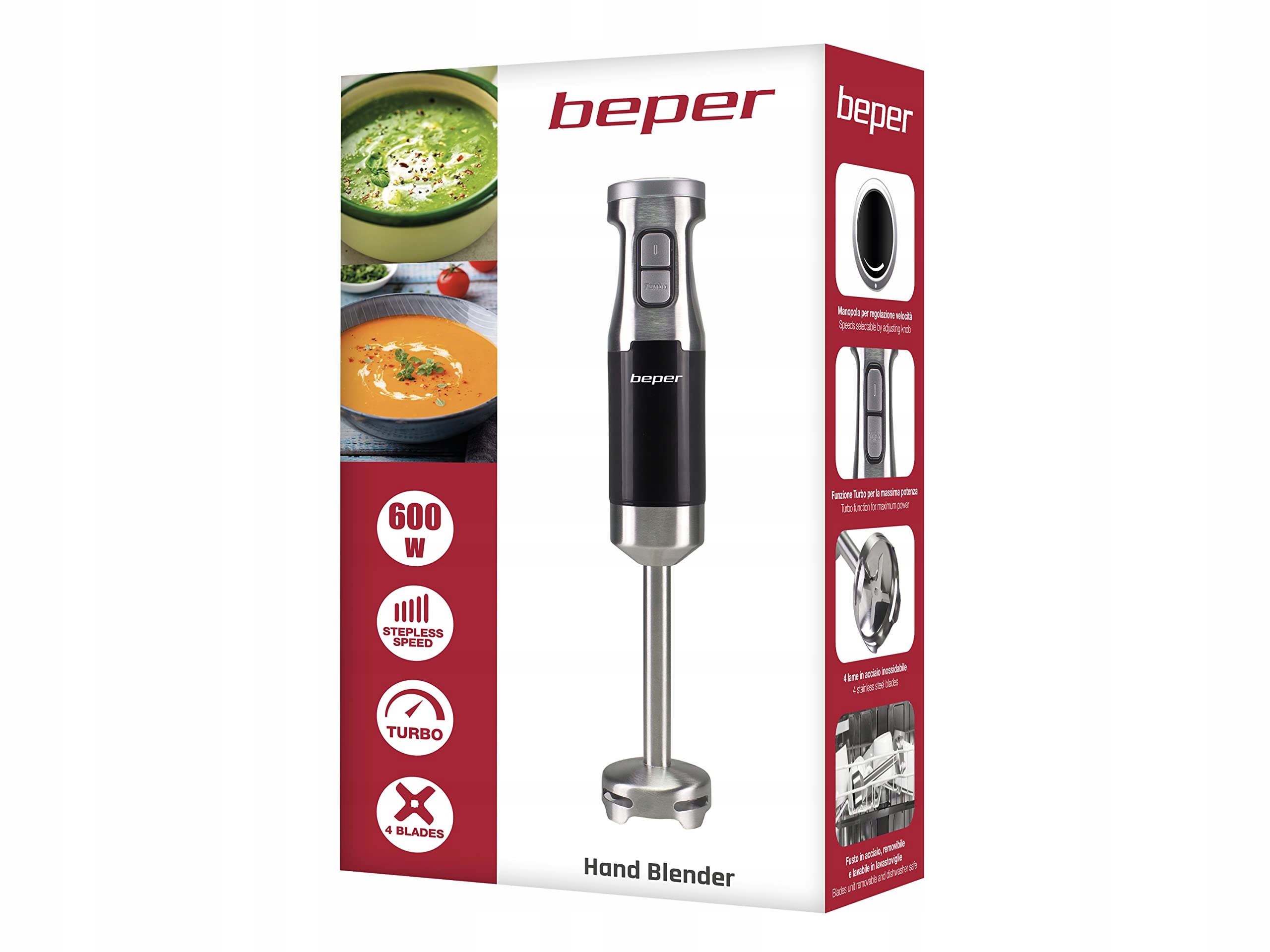 BEPER Blender Ręczny 600W Stal ABS Zdejmowany Trzepaczka Turbo Czarny Szary — miniatura 6