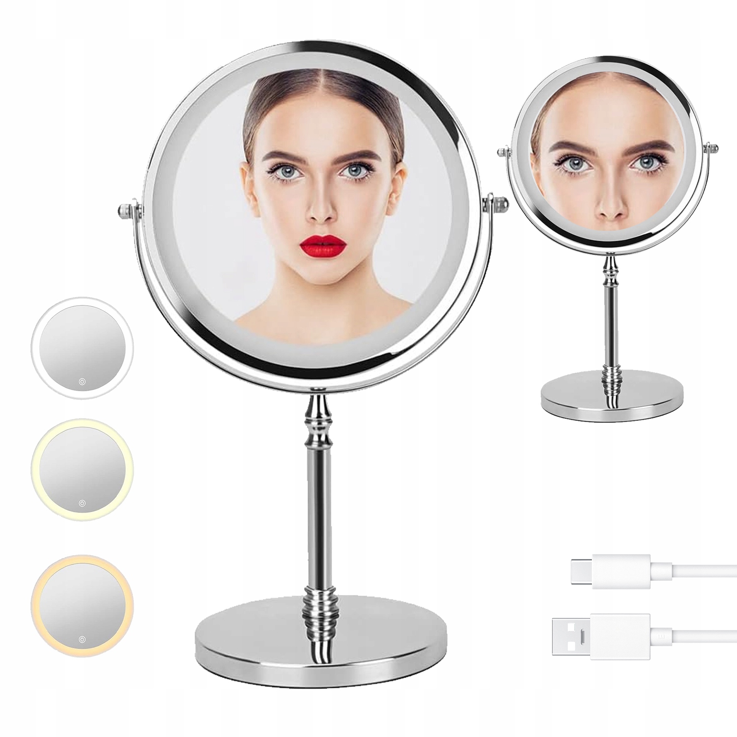 Kosmetické Zrcátko Oboustranné Podsvícené Led Zvětšovací x5 Otočné