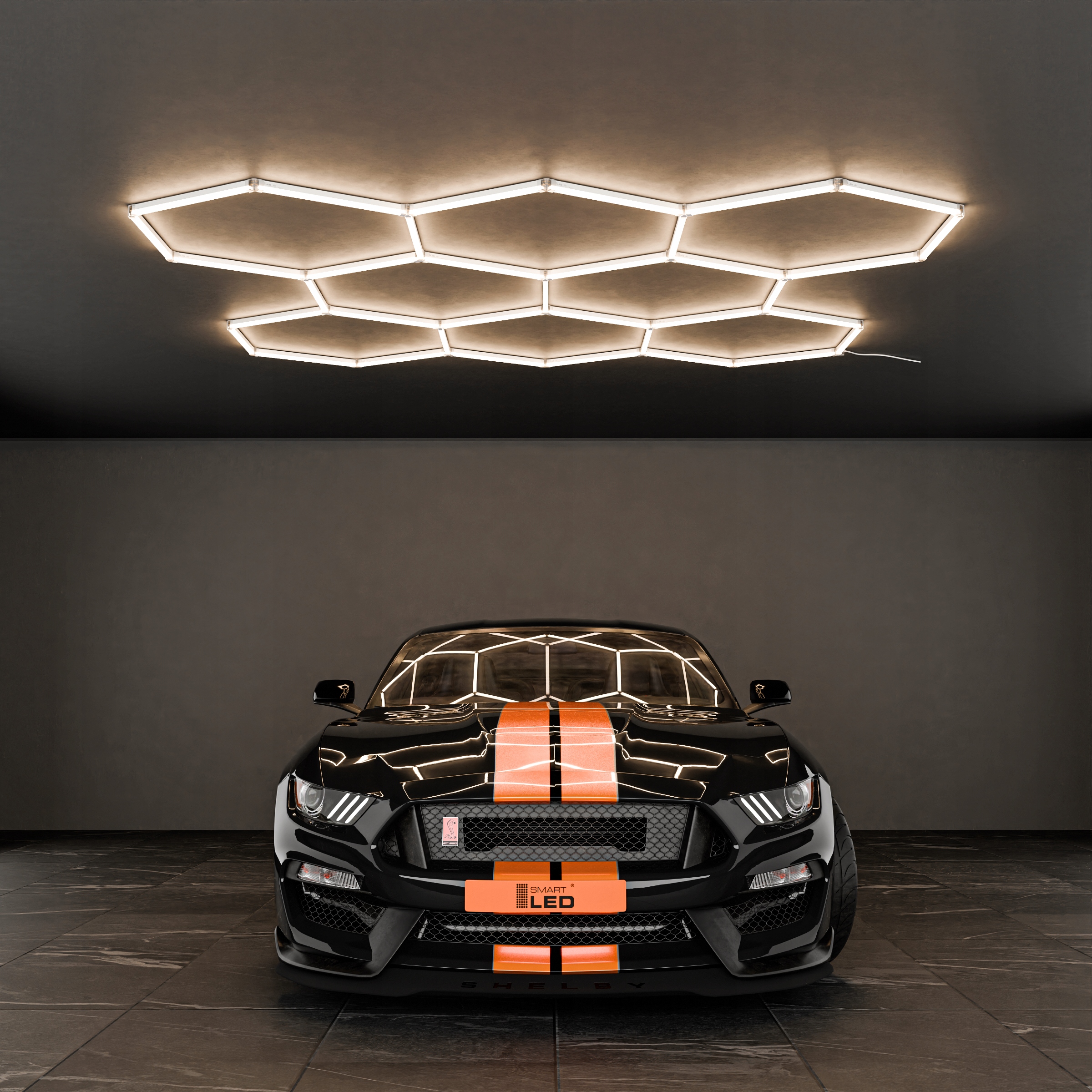 LED sešstūra griestu paneļa apgaismojums garāžas darbnīcai 313 x 298 cm Iepakojuma statuss oriģināls