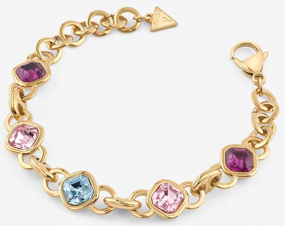 Módní Dámský Náramek Guess Mamounia, Zlaté Barevné Krystaly, Logo Set